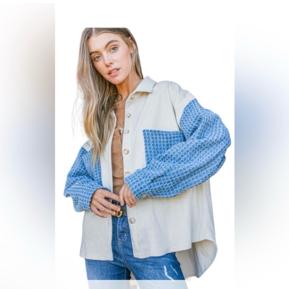 And the Why brand Ivory Corduroy Denim Long Sleeve Jacket - Picture 2 of 6